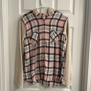Justice plaid button down shirt with hood